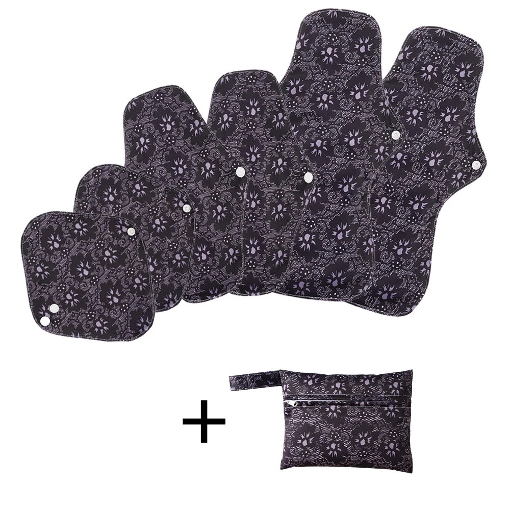 Bounippy-Conjunto de almohadillas sanitarias reutilizables, 6 + 1, almohadillas de carb&oacute;n de bamb&uacute;, bragas lavables, maternidad, menstruaci&oacute;n-5