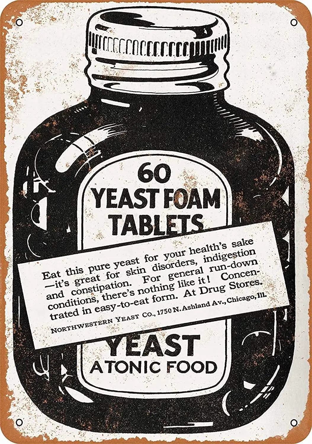 

Fsdva 8 x 12 Metal Sign - Yeast Foam Tablets Atonic Food - Retro Wall Decor Home Decor