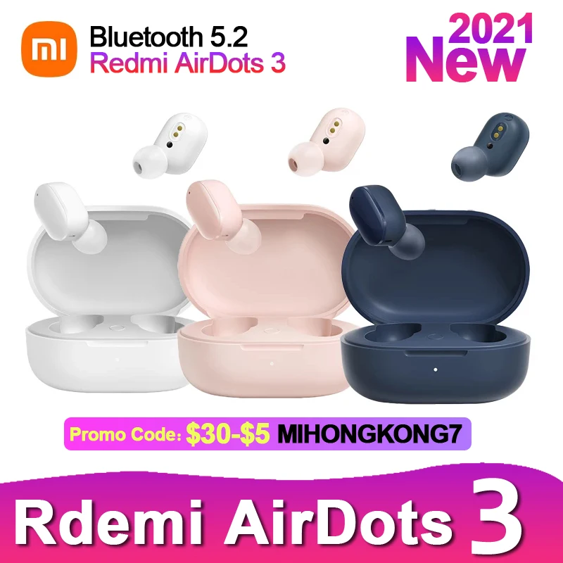 2021New Original Xiaomi Redmi AirDots 3 TWS Wireless Headset Xiaomi 5.2 Bluetooth CD-Level Audio AirDots Gaming Touch Headset