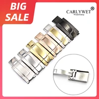 carlywet 16 x 9mm gold stainless steel replacement watch clasp for rolex datejust gmt submariner bracelet rubber leather band