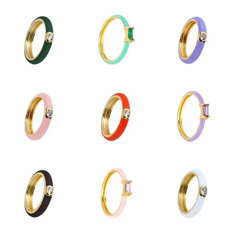 

Florato 2021 Real 24k Gold-Plated Silver CZ Simple Fashion Finger Ring Stackable Enamel Rings For Women Brand Fine Jewelry A30