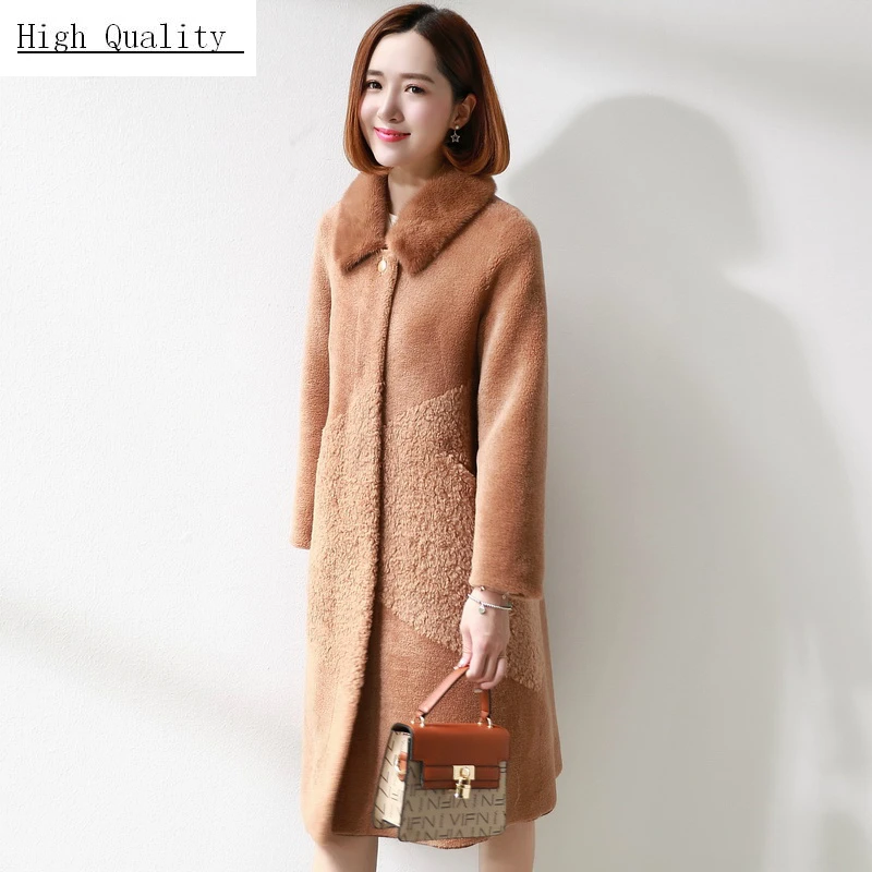 Шуба из натуральной овечьей шерсти женские Куртки Женское зимнее длинное пальто