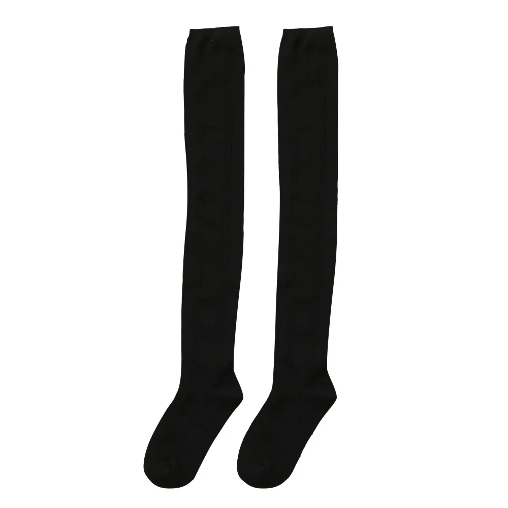 Black 2 Женские чулки до бедра, длинные чулки выше колена, женские зимние однотонные Длинные теплые хлопковые вязаные чулки, calcetas largas mujer - Цвет: Black 2