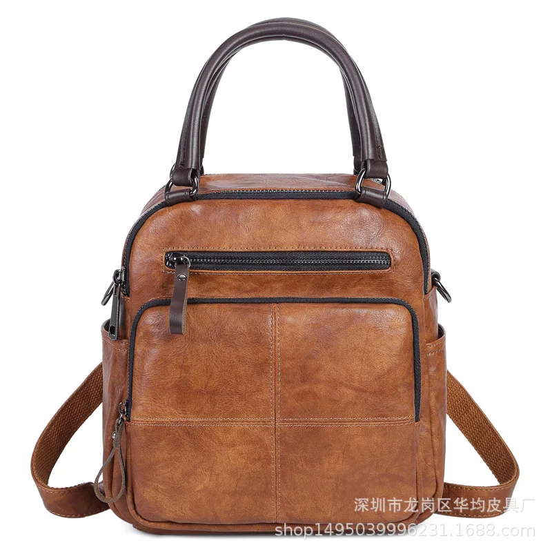 

PU Backpack Women's Multi-Functional Fashion Shoulder Bag Tilted Across Portable Retro Shoulder Double-shoulder Bag Back Pack