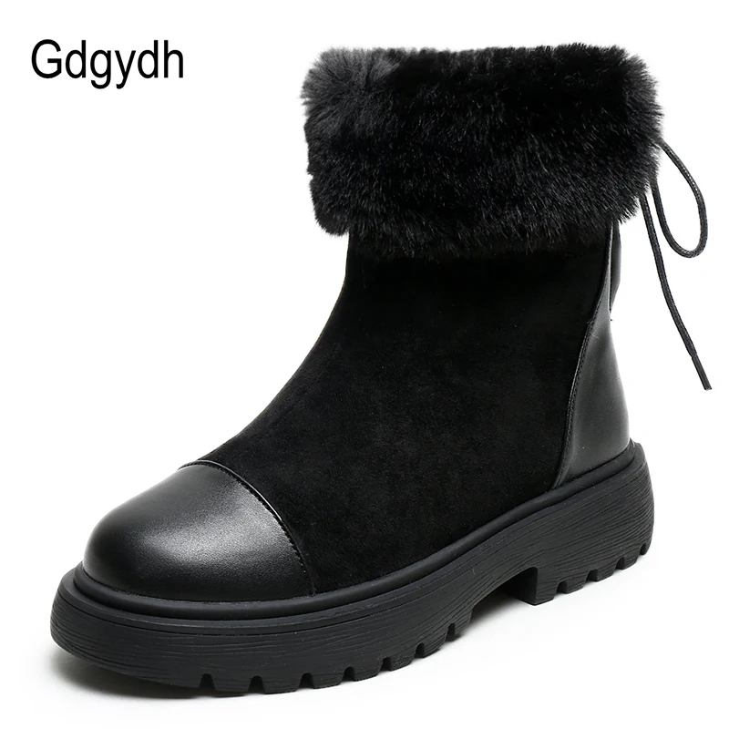 Женские ботинки на низком каблуке Gdgydh теплые зимние шнурках с натуральным