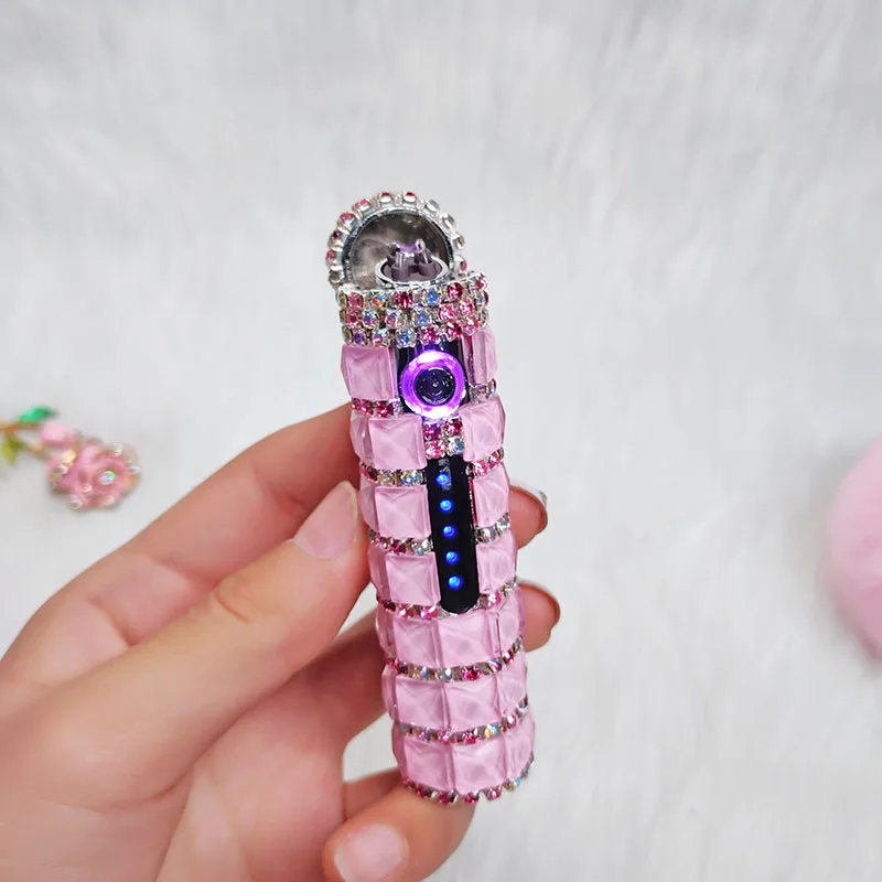 

Cylindrical USB Curved Lady Lighter Handmade Rhinestone Gorgeous Lady Lighter Cigarette Accessories Small Gift