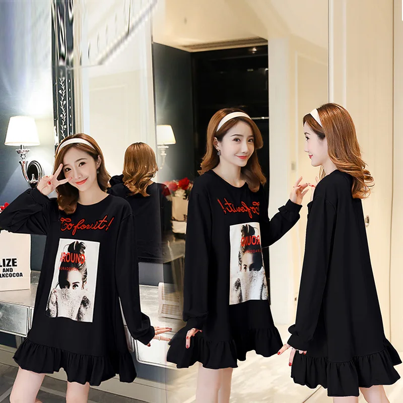 Одежда для беременных 2018 весенне-осеннее платье-футболка с длинными рукавами