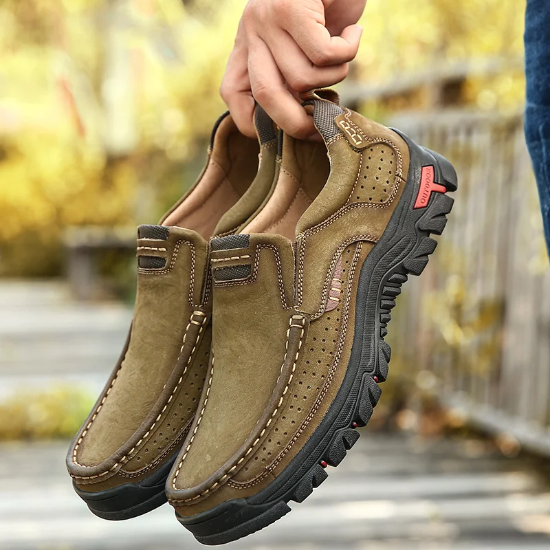 Murah Sepatu Pria 100% Sepatu Kasual Kulit Asli Sepatu Kerja Nyaman Kualitas Tinggi Sepatu Sneakers Tanpa Tali Kulit Sapi Ukuran Besar 48