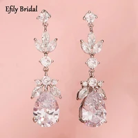 efily silver color drop cubic zircon dangle earrings for women luxury jewelry korean fashion wedding earrings christmas gift