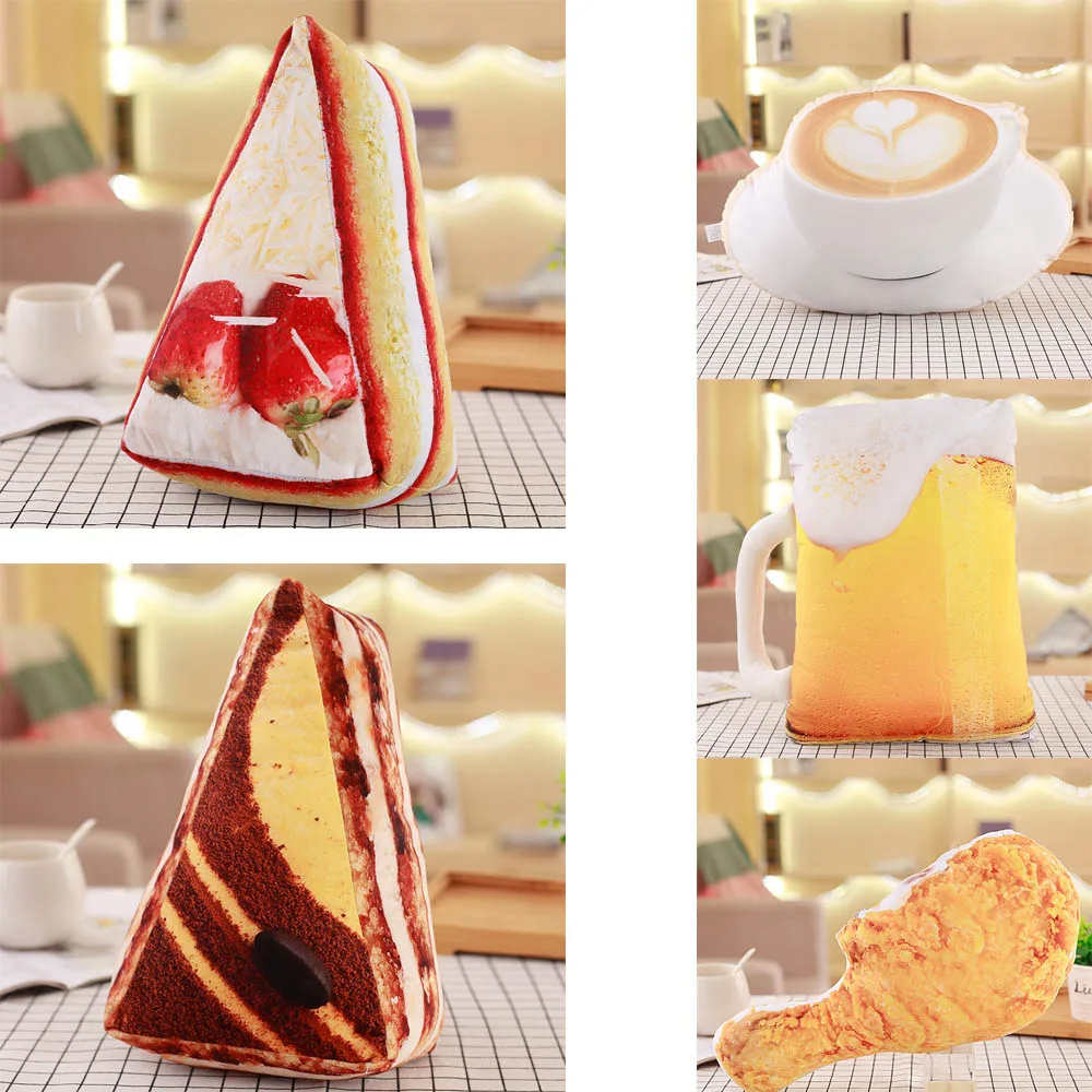 3D форма еды плюшевая подушка креативный торт кофейное пиво плюшевые игрушки