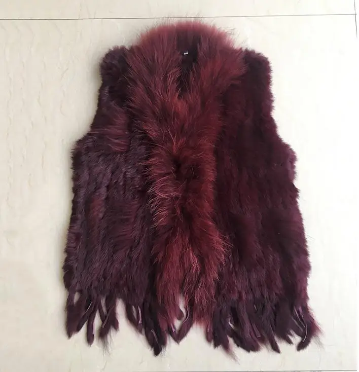 Женские зимние осенние жилеты с воротником из кроличьего меха вязаные