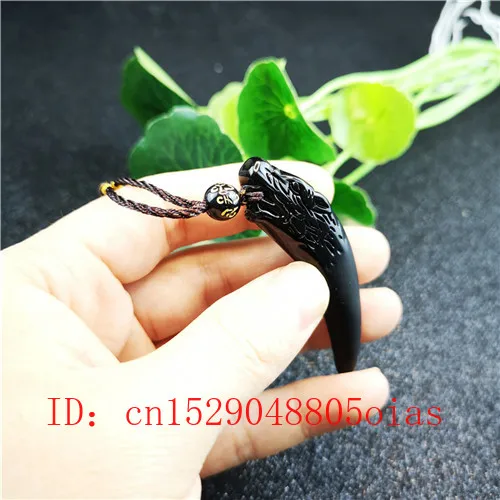 Натуральный черный обсидиан кулон ожерелье волчий зуб модные очаровательные