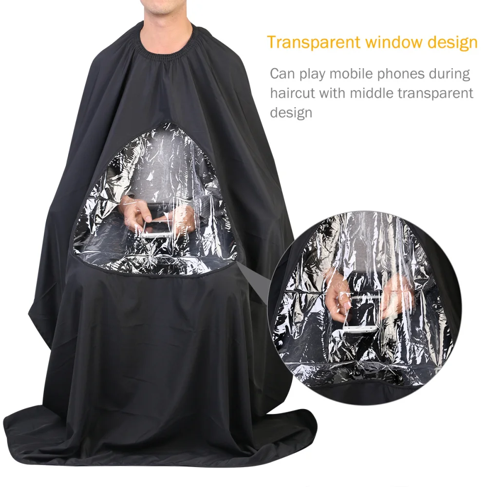 

ULTNICE Salon Hair Cutting Cape Hairdressing Gown with Viewing Window (Black)