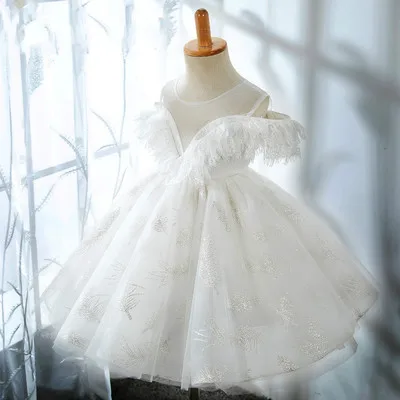 

Fluffy Flower Girl Dress Princess Elegant First Communion Dress Little Bride Girl Birthday Dresses vetement enfant fille luxe