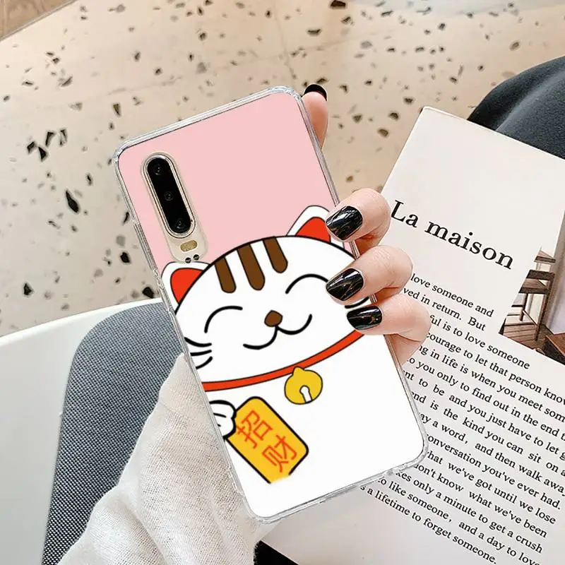 

Cherry Blossom Lucky Cat Phone Case Transparent for Samsung A71 S9 10 20 HUAWEI p30 40 honor 10i 8x xiaomi note 8 Pro 10t 11
