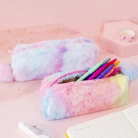 kawaii creative pencil case gradient color cute girl plush octagonal pen bag girl student simple storage bag stationery