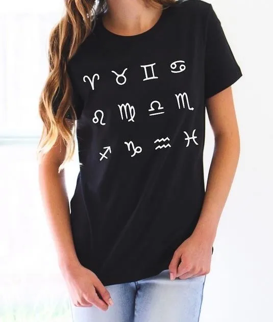 

What's Your Sign Letters Print Women T shirt Cotton Casual Funny Shirt For Lady Black Top Tee Hipster F726