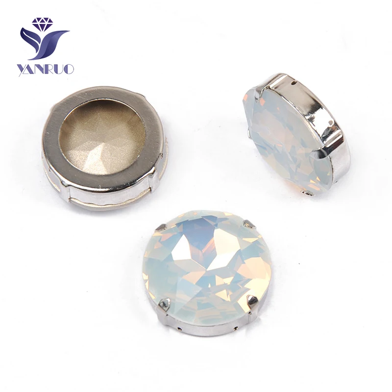 Yanruo 1201 27 мм белый опал Круглый пришить хрустальные стразы стеклянные острый