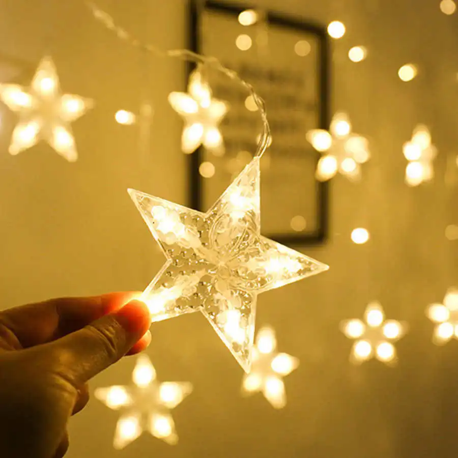 

4m 138LED LED Christmas Lights Star 12Pcs Star Shape LED Light String Window Curtain Lamp for Indoor Christmas Decoration