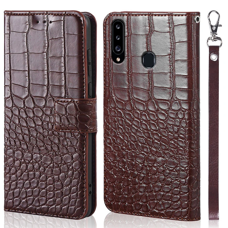 

Leather Flip Case for Samsung Galaxy A20S crocodile grain Magnetic Wallet Cover for Samsung Galaxy A20S With Strap Case