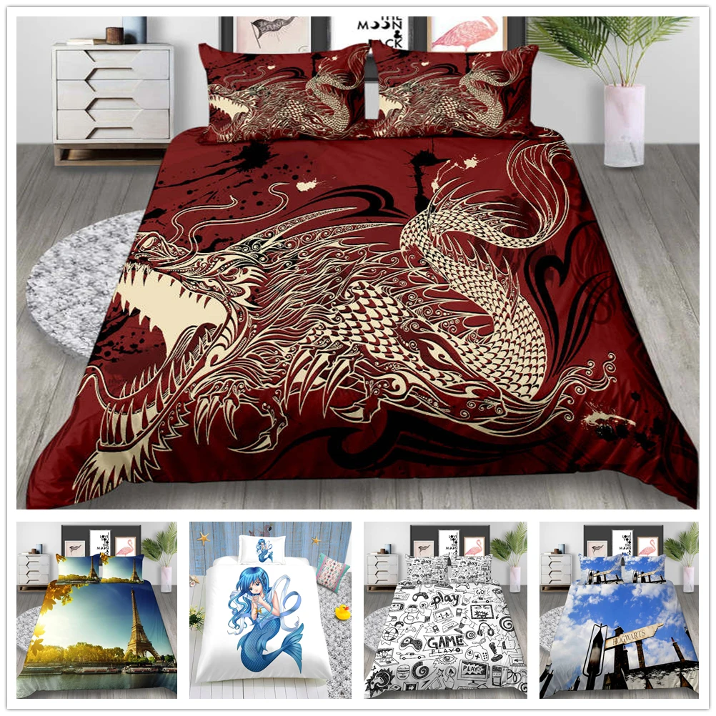 

Fashion Bedding Set with Pillowcase 2/3 pcs Twin Full Queen Size Quilt Cover Set with 3D cg Pictures Colourful Comforter Set