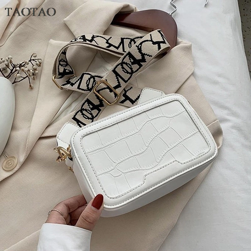 

2021 Solid Color Fashion Bag Crocodile Pattern Stone Grain PU Leather Camera Bag Flap Cross Body Shoulder Bag For Luxury Design