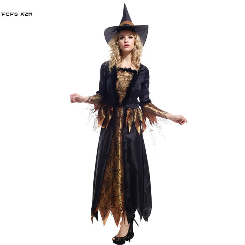 

Black Gothic Woman Witch Cosplay Female Halloween Sorceress Costumes Carnival Purim Parade Masquerade Nightclub Role Play Dress