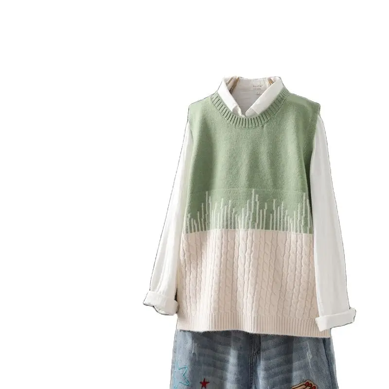 

Fashion Contrast Color Women O Neck Twisted Sweater Vest Spring Autumn Casual Ladies Striped Knit Vest Sleeveless Outerwear 2020