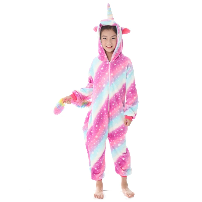Rose star unicorn Kuguurumi/Детские пижамы для мальчиков и девочек; пижамы с единорогом; фланелевые детские пижамы; комплект одежды для сна с животными; зимние комбинезоны для детей 4-12 лет - Цвет: Rose star unicorn