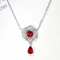 fashion red ruby flower shape pendant necklace 925 sterling silver gemstone necklace necklace elegant ladies party jewelry