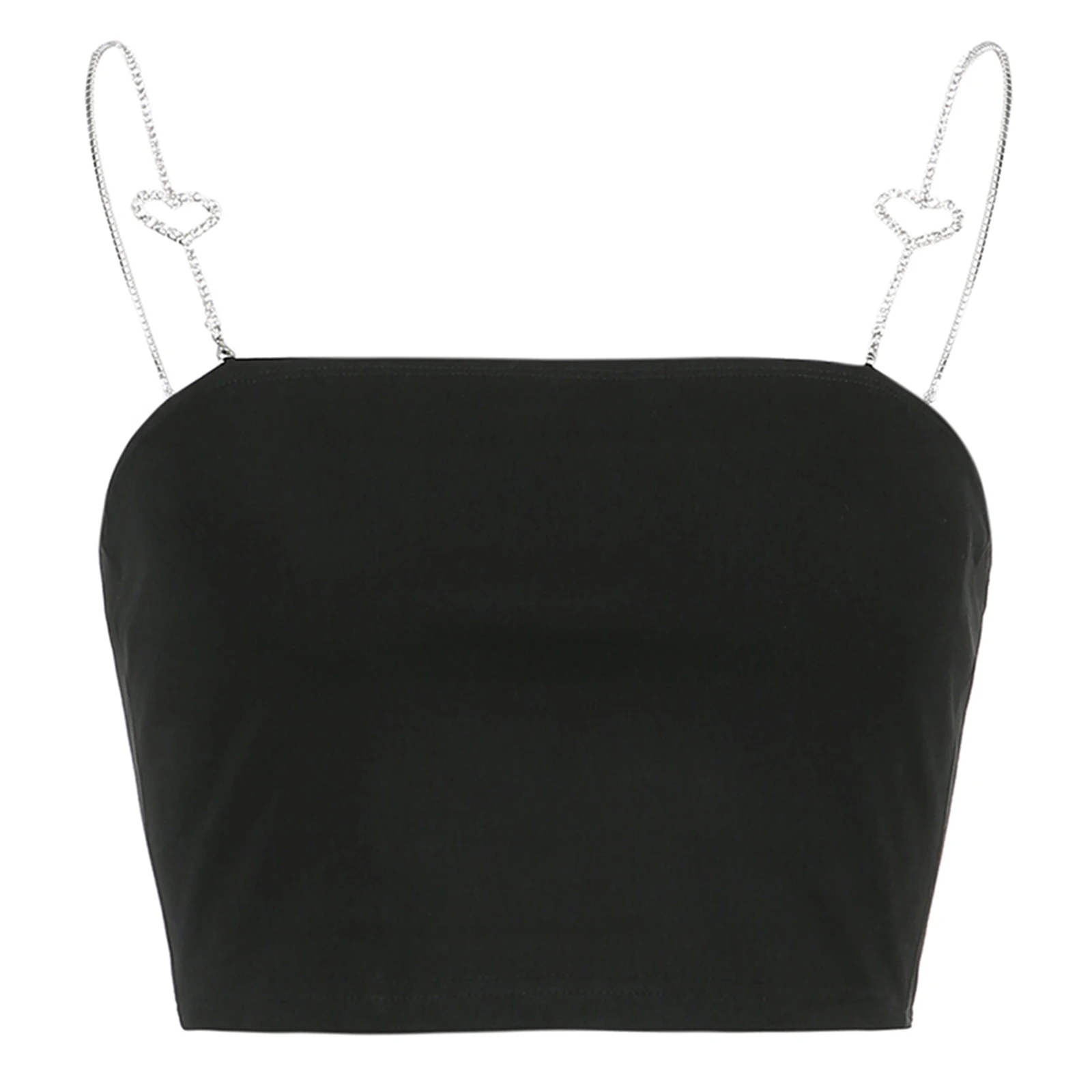 

Women Solid Color Camisole, Adults Sexy Sleeveless Removable Love-Shaped Diamond Strap Boat Neck Tank Top