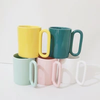 makaron color korean style simple creative ceramic mugs cup with ring handgrip for couple birthday gift mugs pink mug white mug