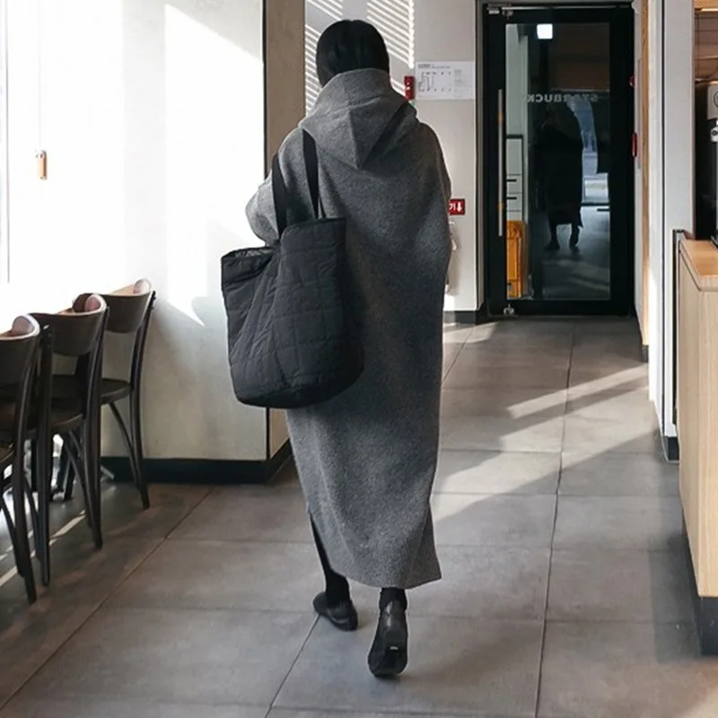 

Johnature 2021 New Korean Women Clothes Knittin Long Dresses Winter Casual Solid Color Hooded Collar Warm Female Dress