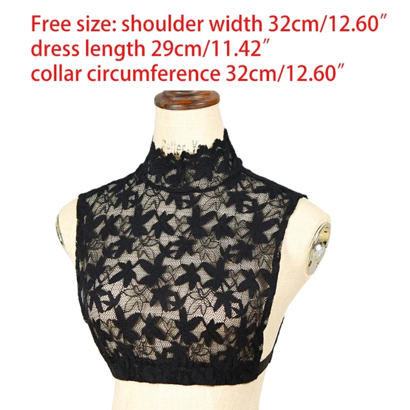 

Women Maple Leaf Lace False Fake Collar Turtleneck See-Through Mesh Detachable Half Shirt Decorative Pullover Bottoming Crop Top