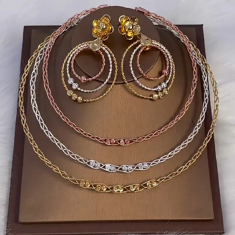 

Copper Jewelry Sets For Women Necklace And Earing Nigerian Wedding Bridal African Gold Color Jewelry Dubai Party