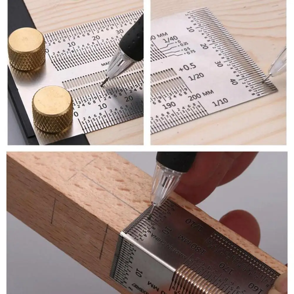 

200mm 300mm 400mm High Precision Scale T-hole Ruler Stainless Steel Woodworking Marking Wire Gauge Carpenter Measuring Tools