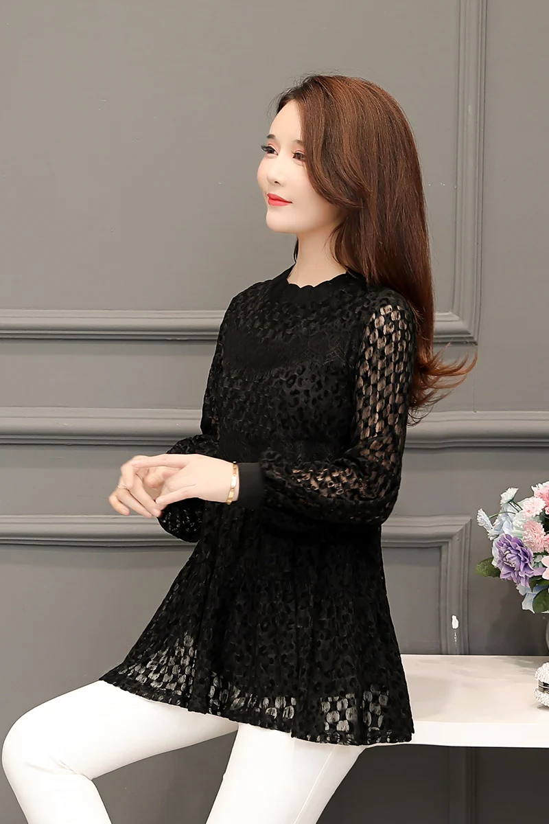

4XL Autumn spring Shirt 2019 New Sweet work wear Vintage leopard sexy Soft lace patchwork long Sleeve Shirt Top