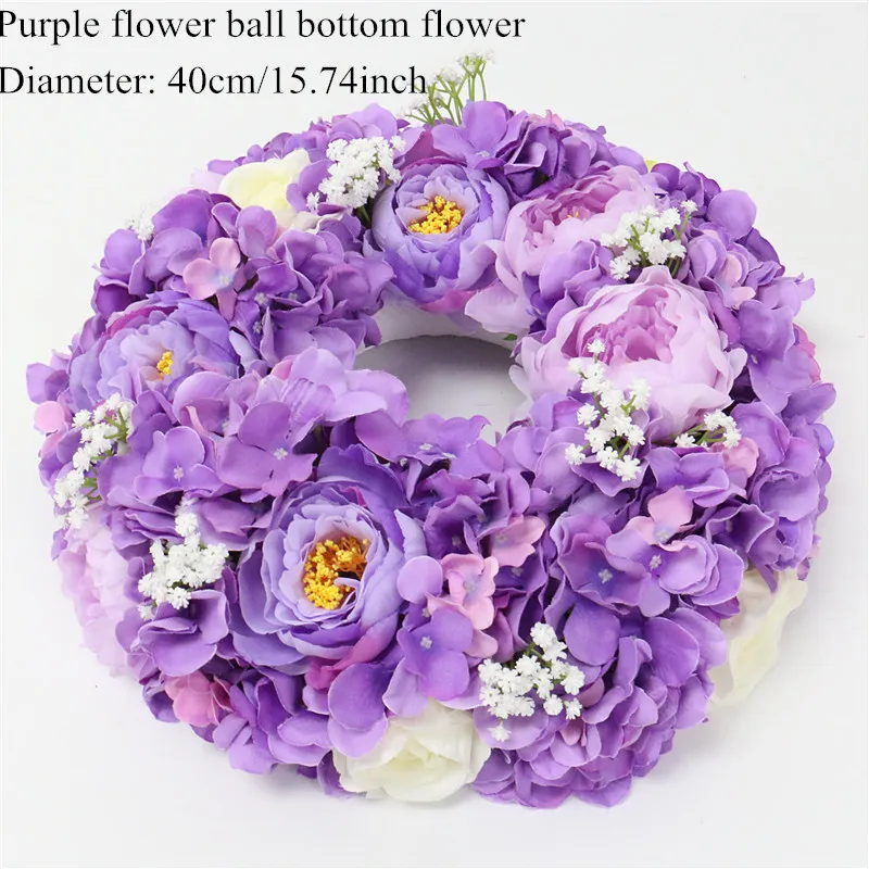 purple 1 40cm Индивидуальные искусственные Гипсофилы розы гортензии цветок шар украшения дома фестиваль свадебный обеденный стол дорога свинец Венок 1 шт - Цвет: purple 1 40cm