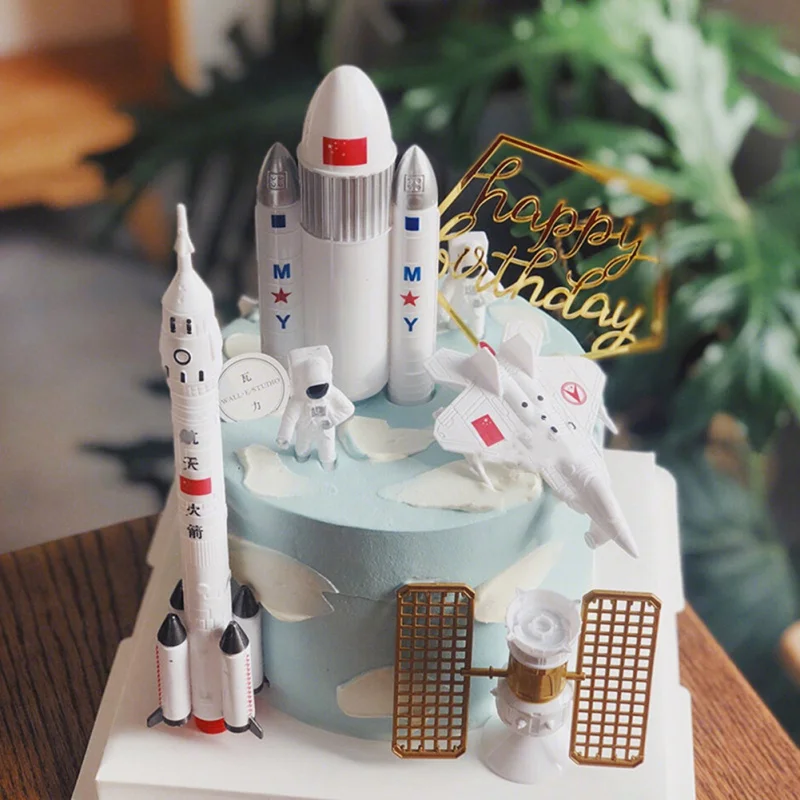 7pcs/set LED Space Shuttle cake Model Astronaut Aeronautical Exploration Rocket Ornaments Cake Topper Birthday Decor | Дом и сад