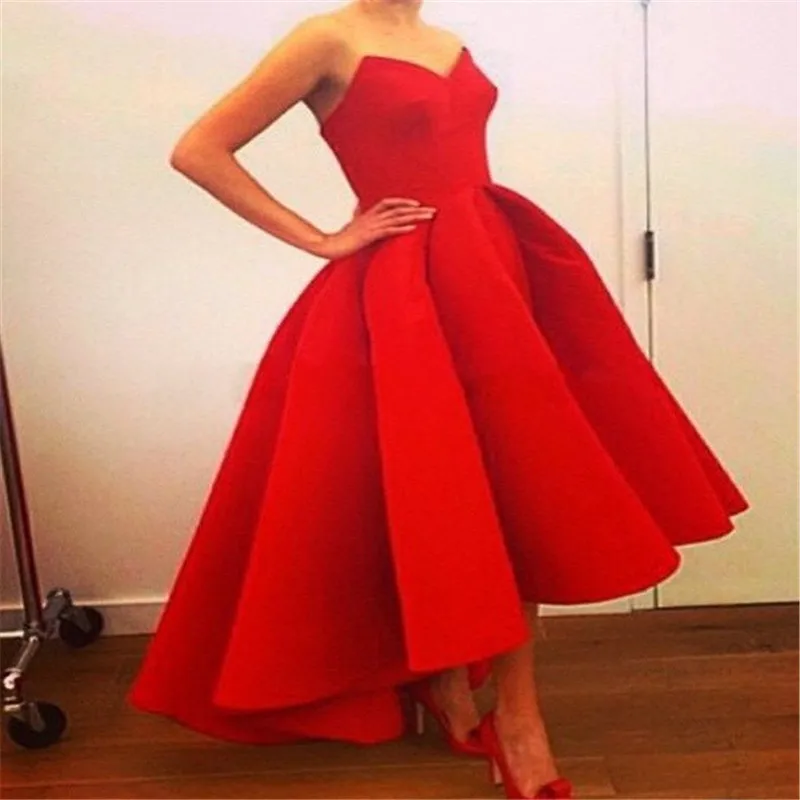 Vestidos новинка милое ТРАПЕЦИЕВИДНОЕ Пышное сатиновое красное Hi Lo летнее Myriam Fares
