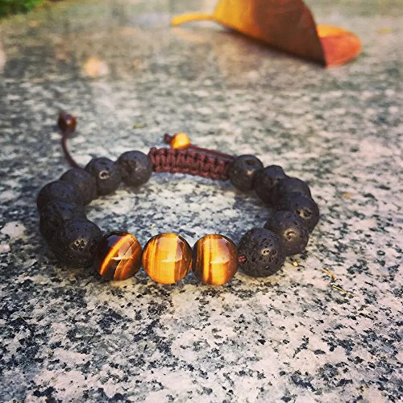 12 мм Тибетский браслет из тигрового глаза вулканического камня Mala ювелирные