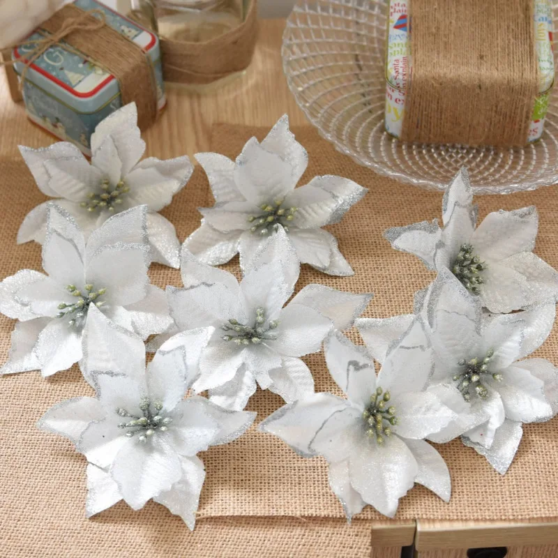 Новинка 10 шт. блестящие цветы Рождественская елка украшения Свадебная вечеринка