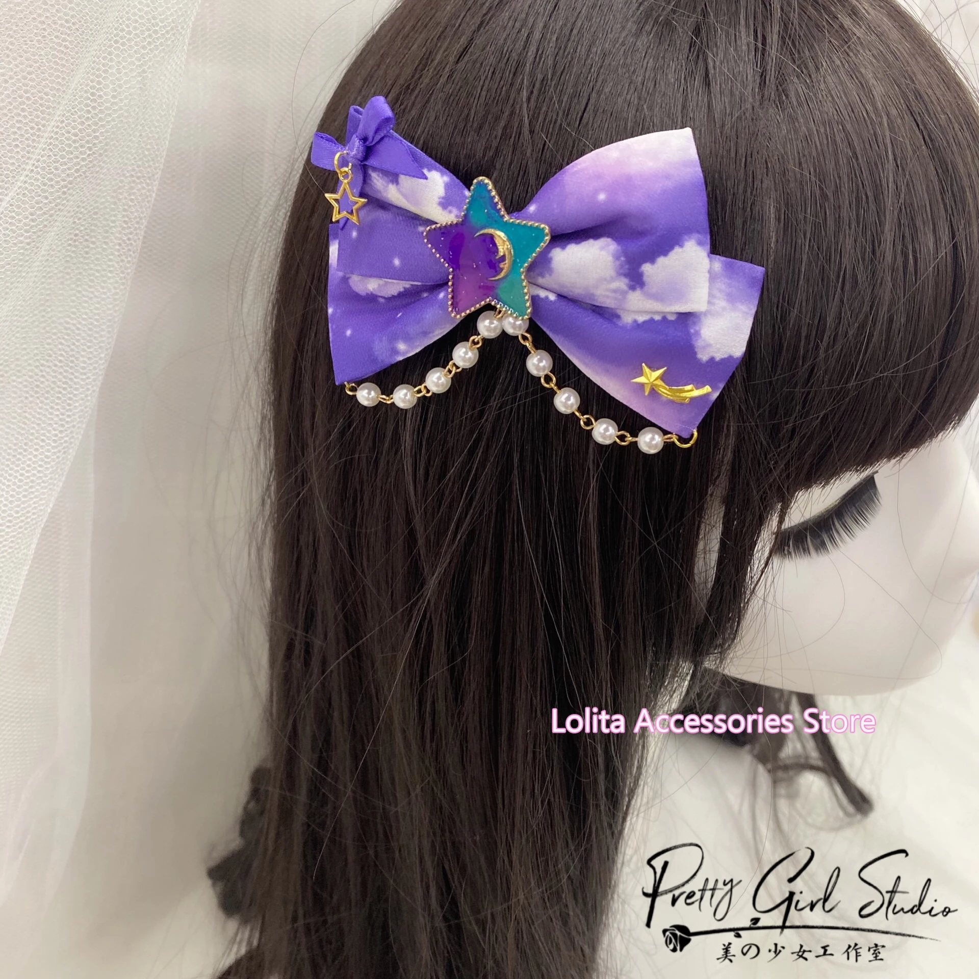 Пурпурная заколка для волос в стиле &quotЛолита&quot KC Song of Cloud Sea AP White Милая женская