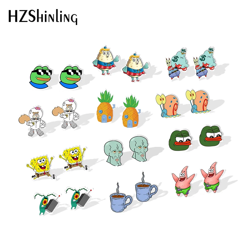 2019 новые лягушонок Пепе серьги милый мультфильм дом в форме ананаса акриловые