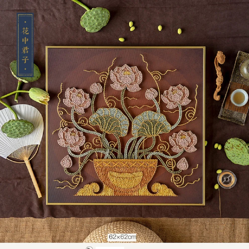 

3D yarn painting String drawing String Art decompression parent-child DIY handmade material package Children's gift lotus