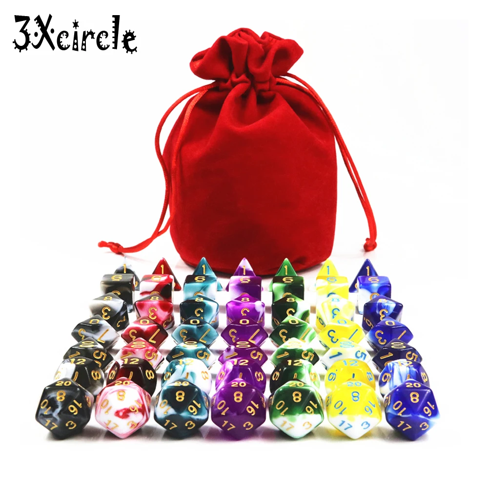 Лидер продаж 49 кубики шт./партия набор Игральный костей из D4 D6 D8 D10 % D12 D20 7 разных