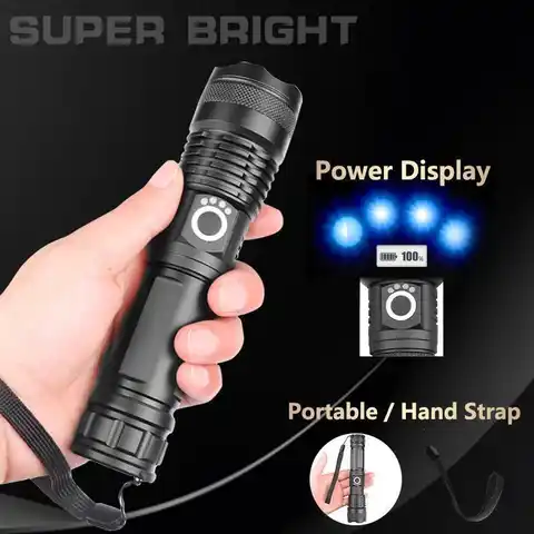 Водонепроницаемый лазерный военный фонарик, мощный фонарик с зарядкой от USB, тактический охотничий фонарик, масштабируемый светодиодный фо...