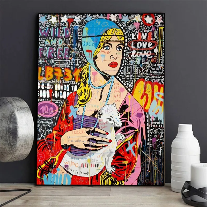 Художественный постер на холсте с изображением женщины и ягненка в стиле