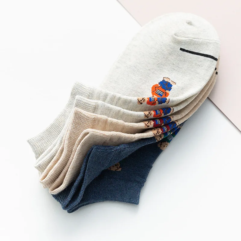 Дышащие эластичные Нескользящие забавные короткие Носки с рисунком медведя из