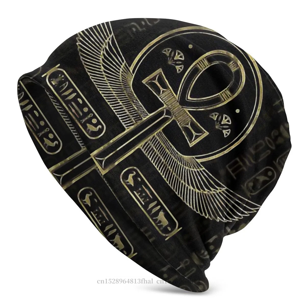 

Egyptian Mythology Winter Warm Beanie Hats Cross Ankh Gold And Black Knit Hat Bonnet Skullies Beanies Caps Men Women's Earmuffs